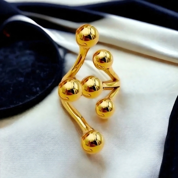 🆕️18K Gold Plated Statement Ring with Unique Round Beads Design Bold & Trendy - Picture 1 of 12